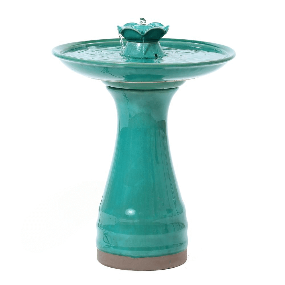 22 Inch Aqua-Glazed Ceramic Birdbath Water Fountain
