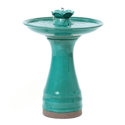 22 Inch Aqua-Glazed Ceramic Birdbath Water Fountain