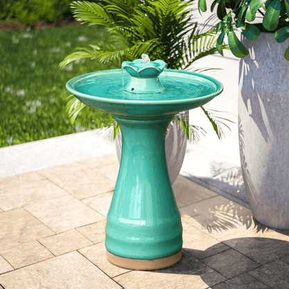 22 Inch Aqua-Glazed Ceramic Birdbath Water Fountain