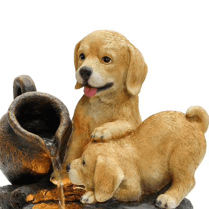 Farmhouse Puppy Fountain – Lighted Resin Outdoor