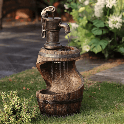 28 Inch Farmhouse Spiral Barrel Water Fountain