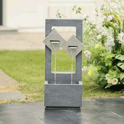 Double Diamond Dual Spout Outdoor Waterfall Fountain