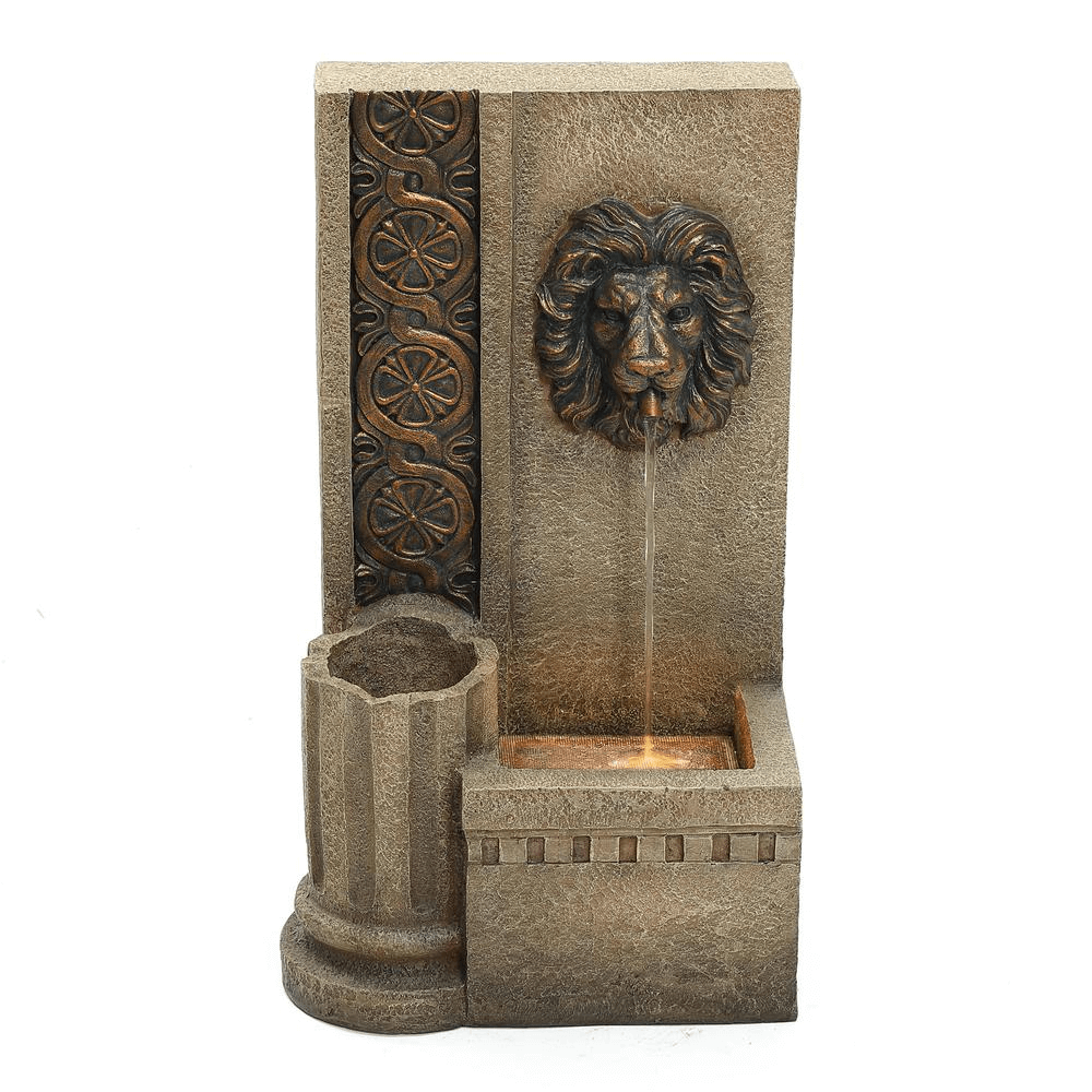 Regal Lion Head Outdoor Water Fountain with LED Lights