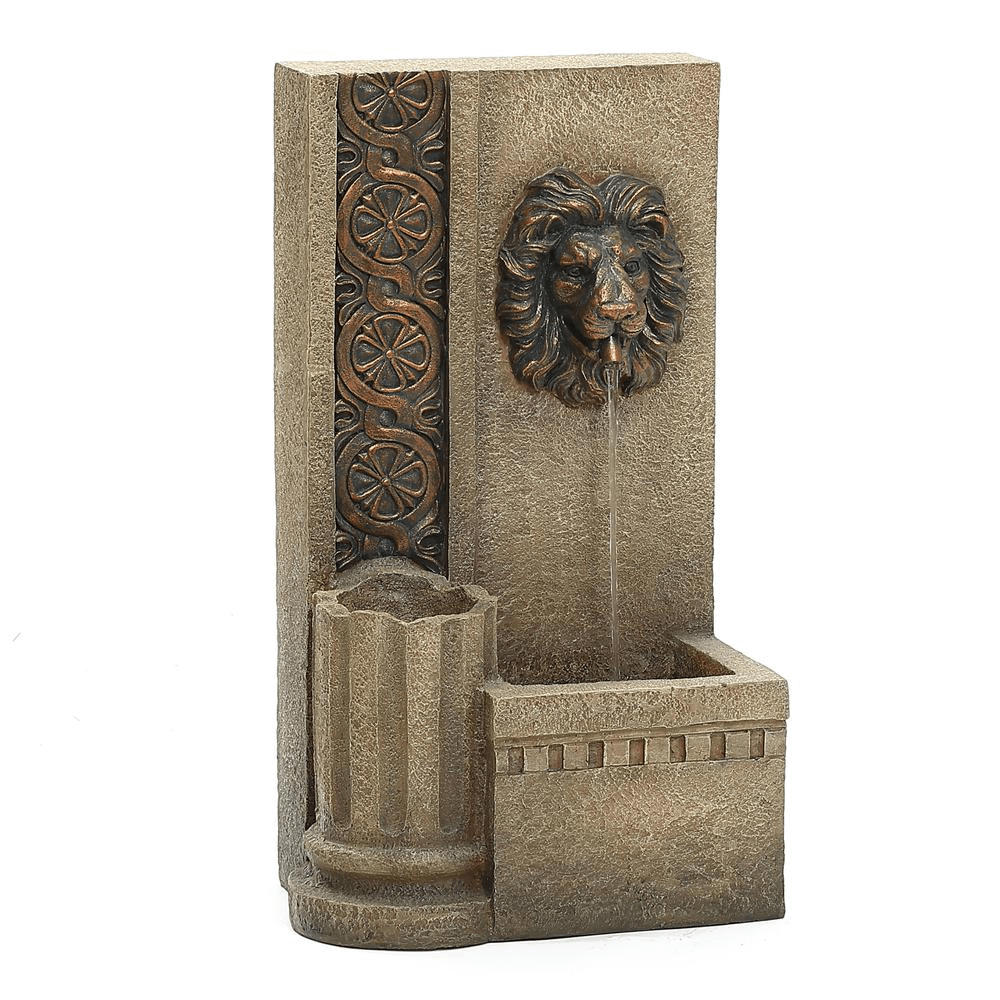 Regal Lion Head Outdoor Water Fountain with LED Lights