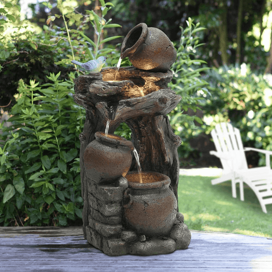 Rustic Pots Tree Outdoor Water Fountain