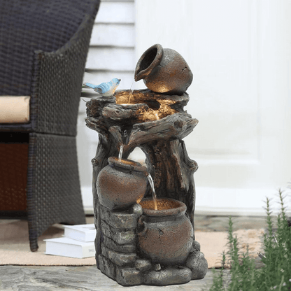Rustic Pots Tree Outdoor Water Fountain