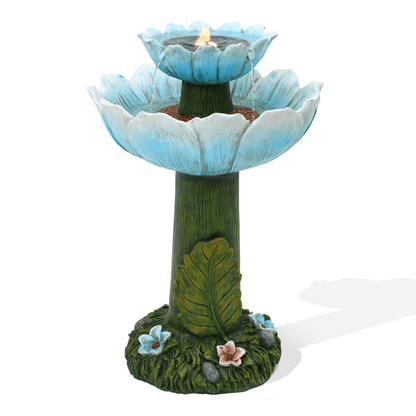 Solar Powered Blue Flower Birdbath Fountain