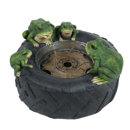 Black Resin Old Tire Frog Friends Outdoor Water Fountain