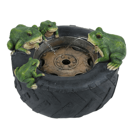 Black Resin Old Tire Frog Friends Outdoor Water Fountain